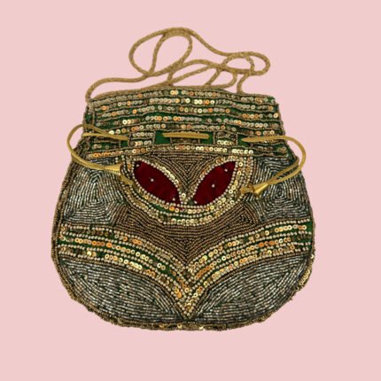 Emerald Green Beaded Sequin Potli Bag with Antique Gold Detailing