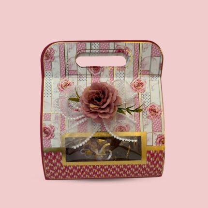 Rose Handle Gift Box with 400 g Mixed Nuts in Transparent Potlis