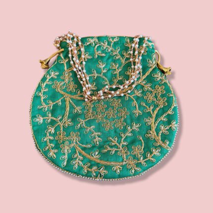 Premium Embroidered Potli Bag With Pearl Handle